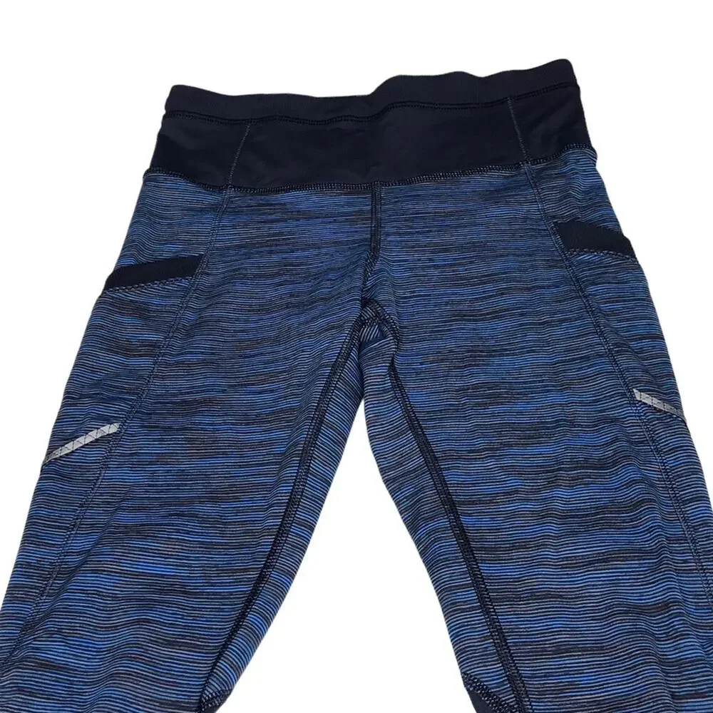 Lululemon Size 2/4 Cut the Crop Striped Cropped Leggings-Side Pockets-Ruched Leg